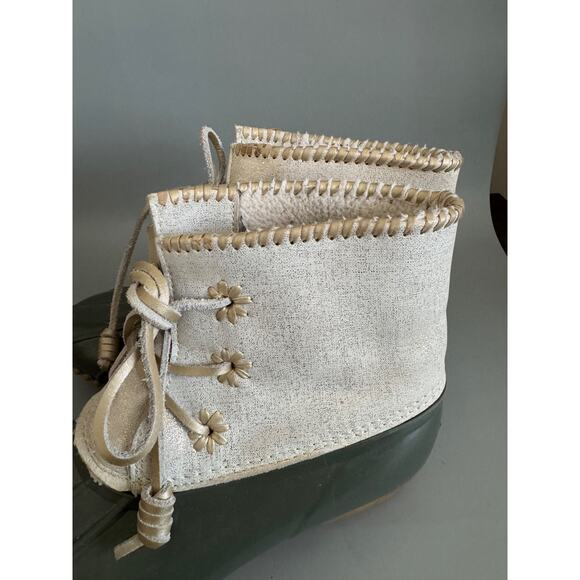 Jack Rogers Rain Boots Green Gold Sparkle Womens Size 7 Duck Boots Galoshes - Picture 9 of 10